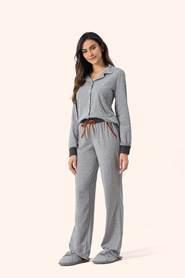 Pijama Manga Longa Aberto Tranquilo em Algodão - Lua Encantada