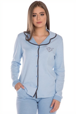 Pijama Manga Longa Aberto Avelã em Algodão - Divina Noite