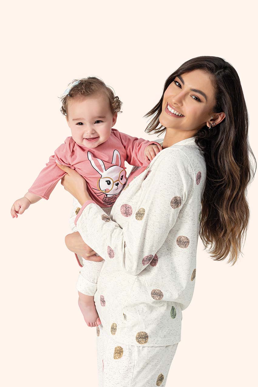 Pijama Manga Longa Aberto Pompom em Algodão - Lua Encantada