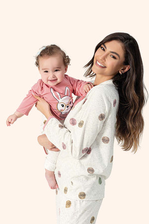 Pijama Manga Longa Aberto Pompom em Algodão - Lua Encantada