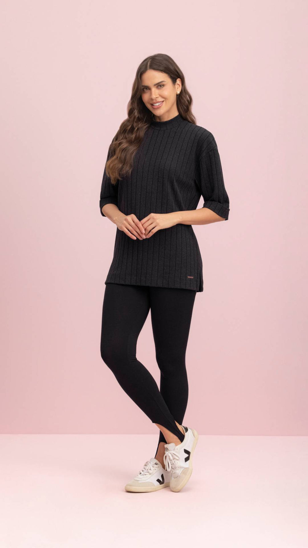 Conjunto Legging Fuseau Preto em Cotton Canelado  Lua Encantada