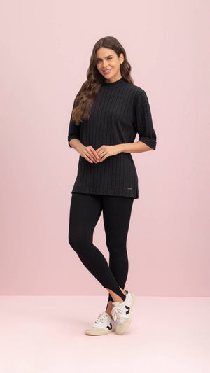 Conjunto Legging Fuseau Preto em Cotton Canelado  Lua Encantada