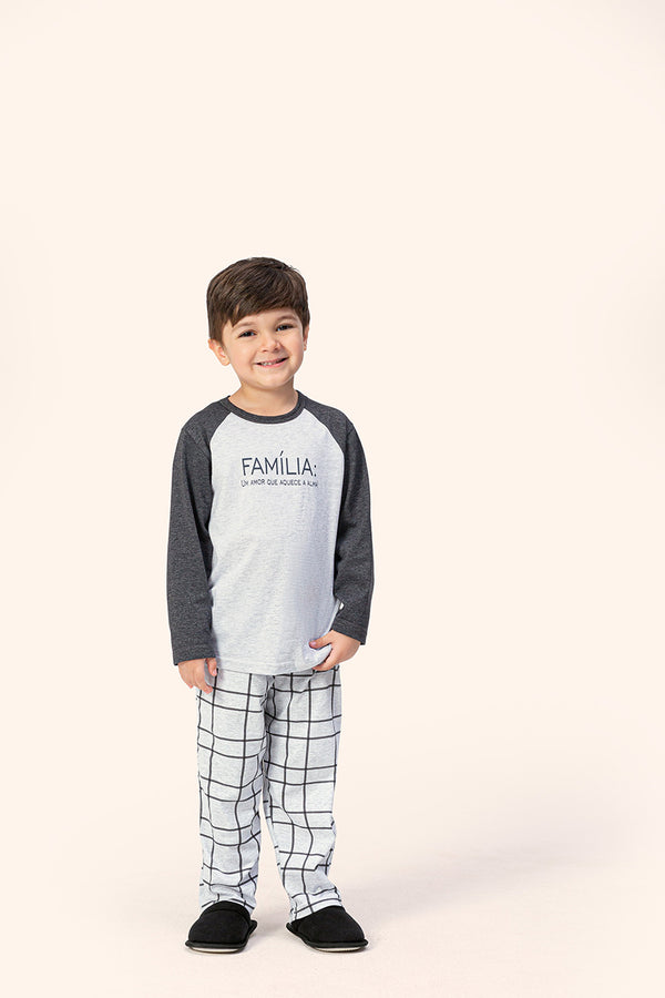 Pijama Infantil Manga Longa Chess em Malha Mescla - Lua Encantada