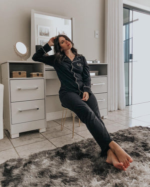 Pijama Alfaiataria Manga Longa Preto - Mar de Sonhos