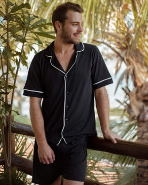 Pijama Manga Curta Alfaiataria Masculino em Algodão - Mar de Sonhos