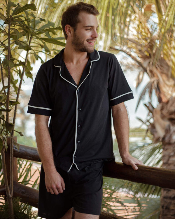 Pijama Manga Curta Alfaiataria Masculino em Algodão - Mar de Sonhos