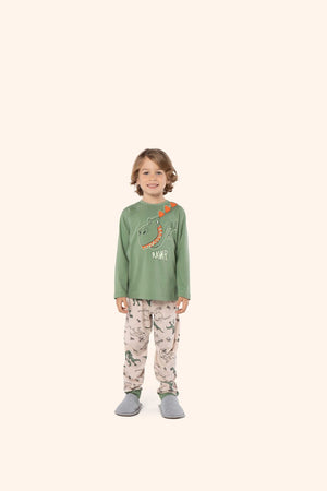 Pijama Manga Longa Masculino Infantil Dino em Algodão - Lua Encantada