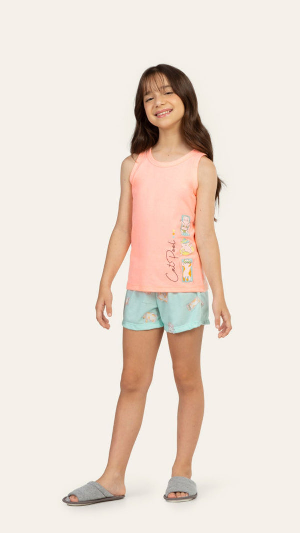 Short Doll Regata Infantil Catpool em Algodão - Lua Encantada