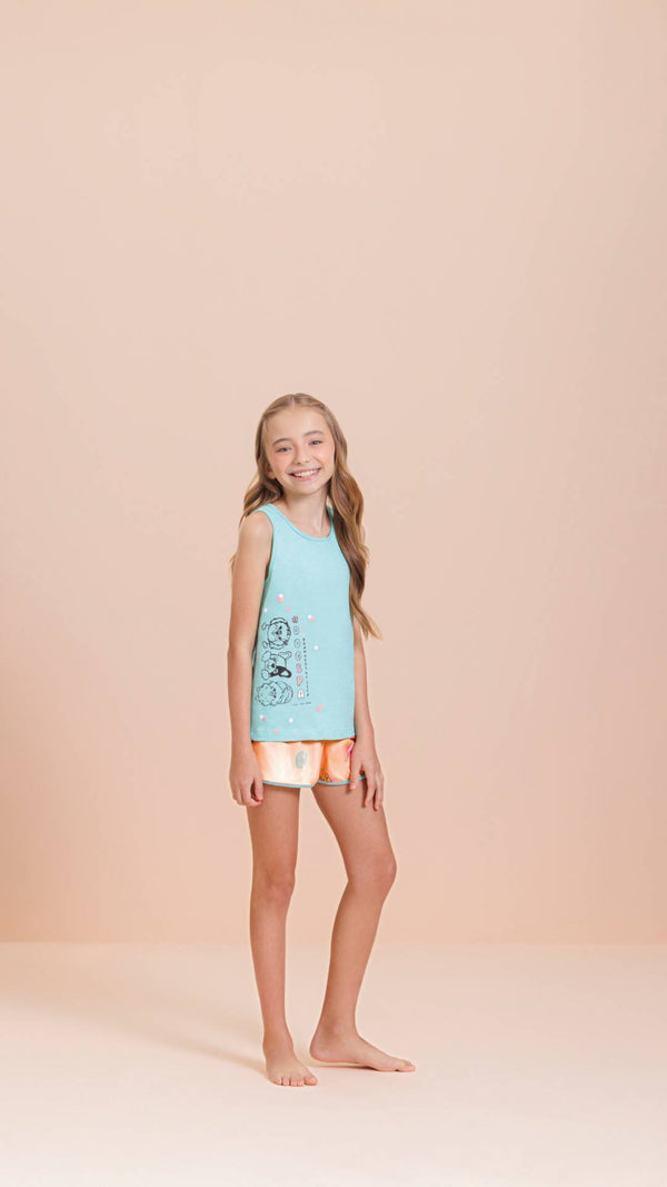 Short Doll Regata Feminino Infantil Dog Spa em Algodão - Lua Encantada