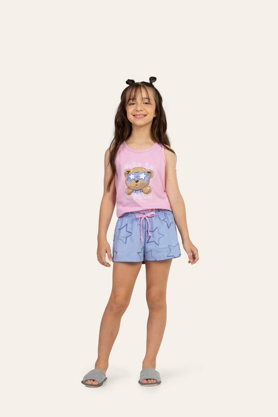 Short Doll Regata Infantil Estrela Blue em Algodão - Lua Encantada