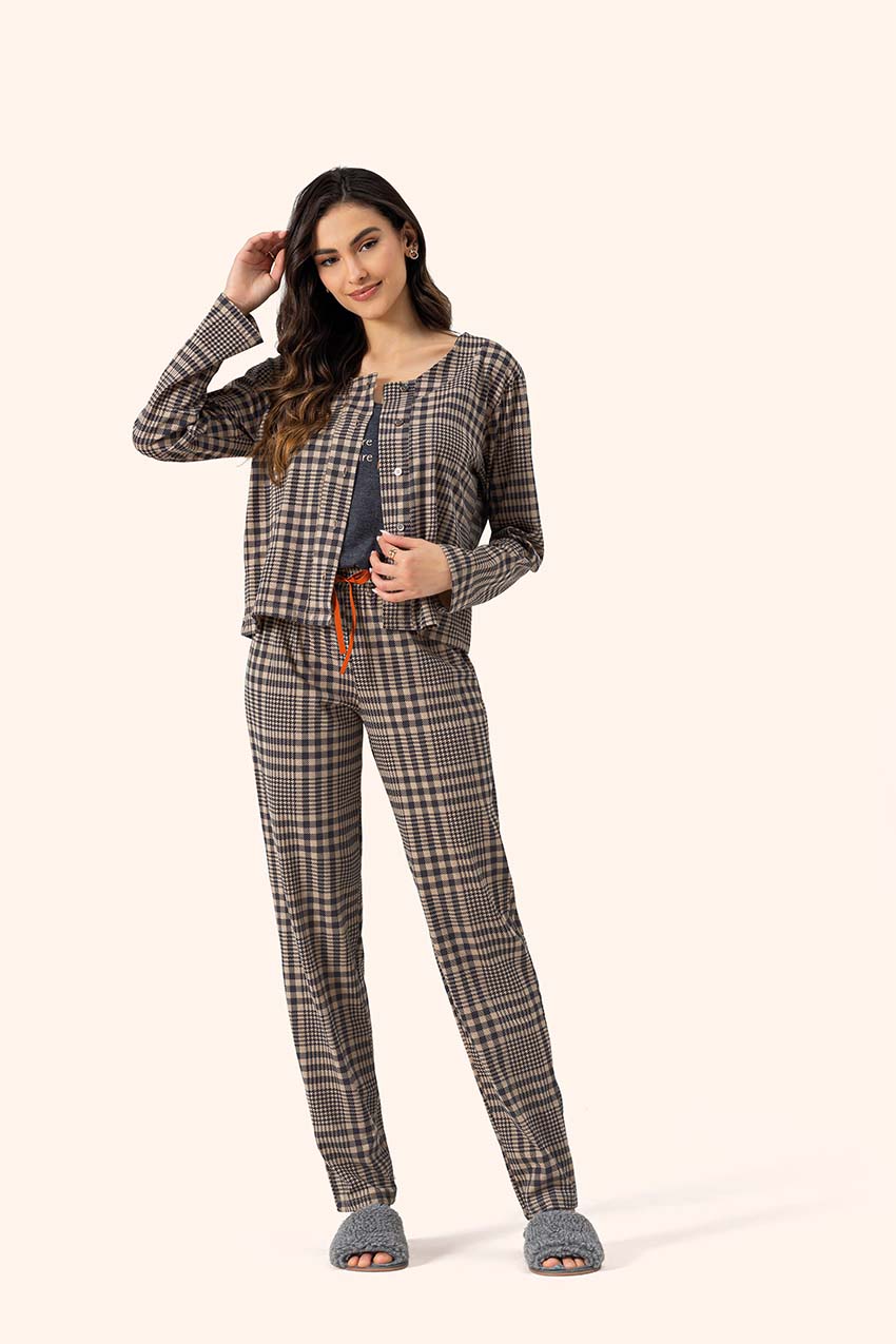 Pijama Manga Longa 3 Peças Vintage em Algodão - Lua Encantada