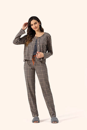 Pijama Manga Longa 3 Peças Vintage em Algodão - Lua Encantada