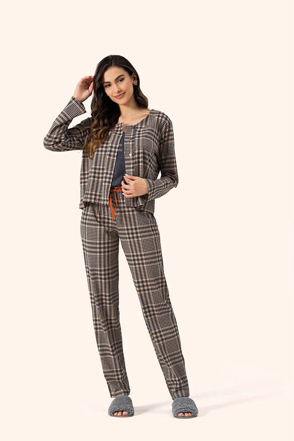 Pijama Manga Longa 3 Peças Vintage em Algodão - Lua Encantada
