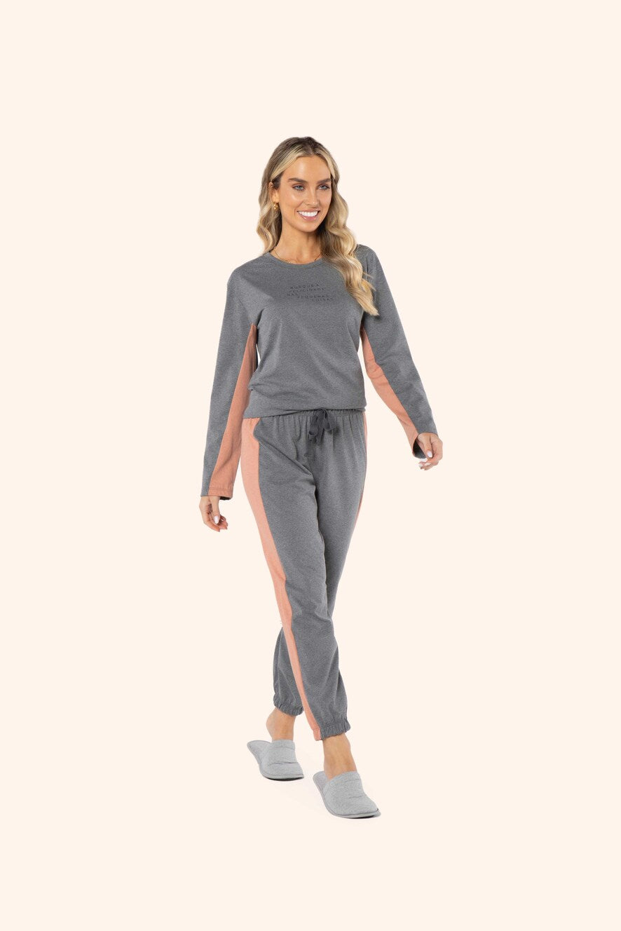 Pijama Manga Longa Feminino Essência em Malha Mescla - Lua Encantada