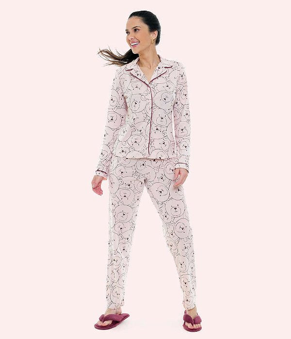 Pijama Manga Longa Alfaiataria Urso em Noble Touch - Bocejinho