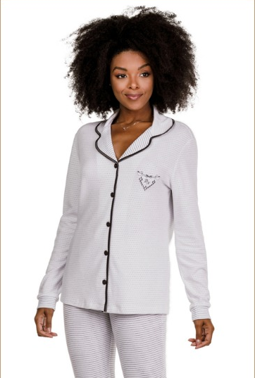 Pijama Manga Longa Aberto Avelã em Algodão - Divina Noite