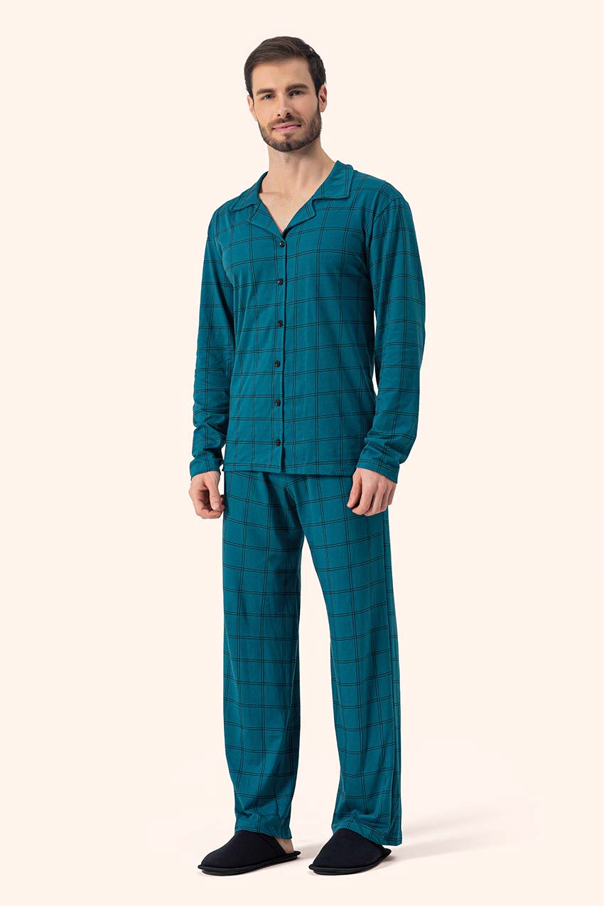 Pijama Masculino Manga Longa Aberto Requinte em Algodão - Lua Encantada