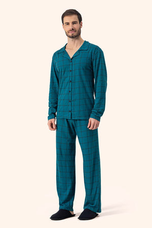 Pijama Masculino Manga Longa Aberto Requinte em Algodão - Lua Encantada