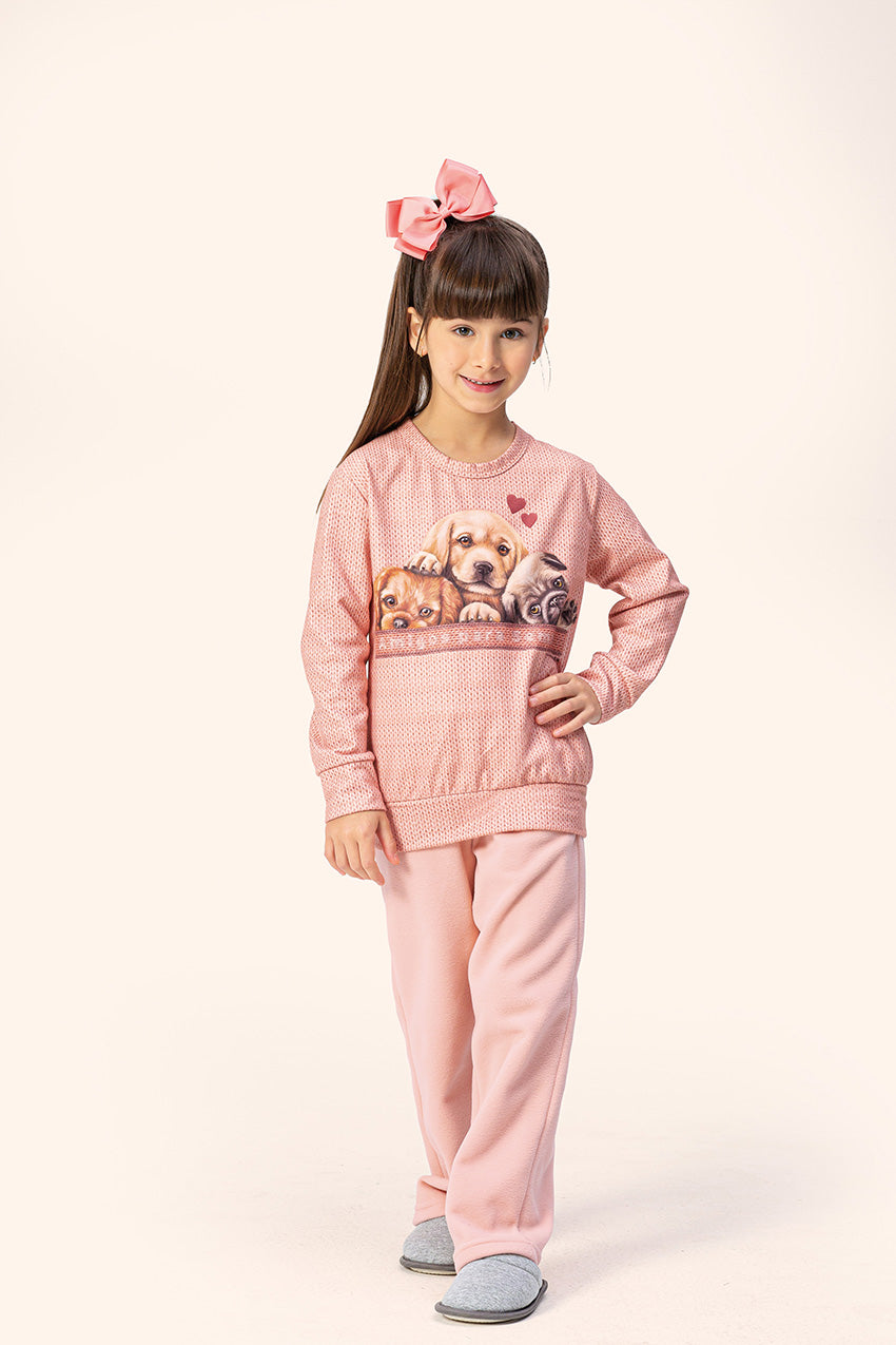 Pijama Feminino Infantil Manga Longa Aumigos para Sempre em Microsoft - Lua Encantada