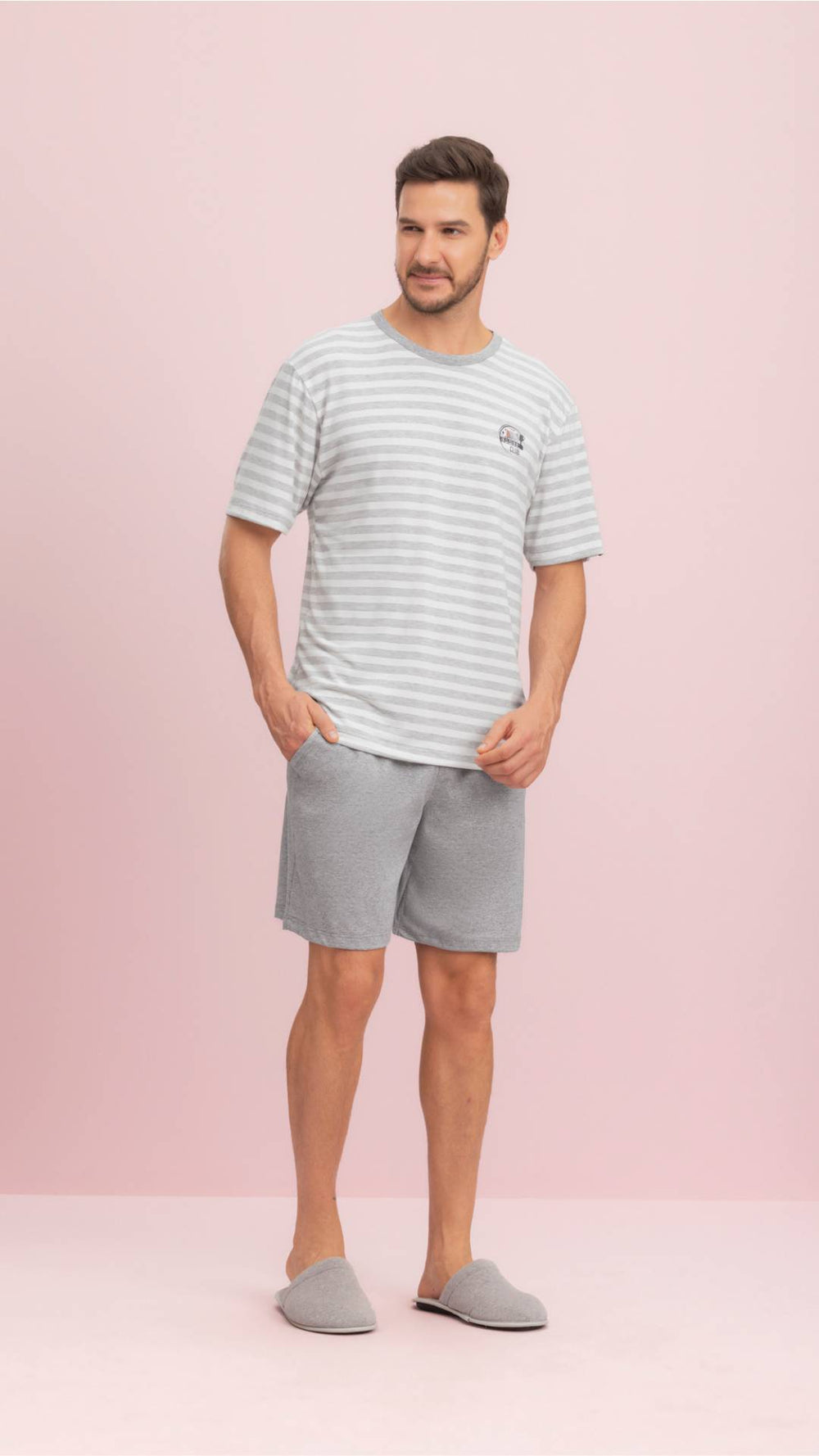 Pijama Curto Masculino Games em Malha Mescla  Lua Encantada