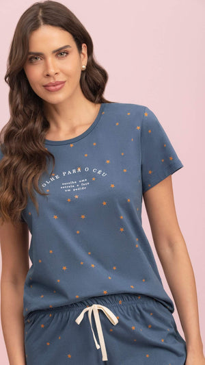 Short Doll Manga Curta Céu e Sonhos em Algodão - Lua Encantada