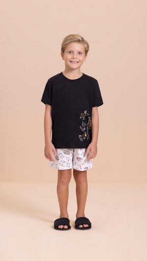 Pijama Manga Curta Masculino Infantil Pets em Algodão - Lua Encantada