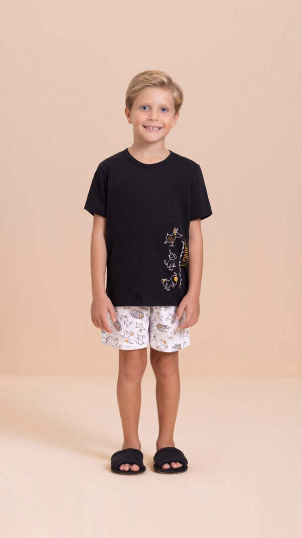 Pijama Manga Curta Masculino Infantil Pets em Algodão - Lua Encantada