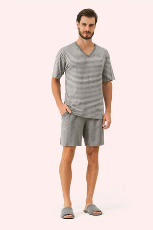 Pijama Masculino Manga Curta Suavidade em Viscose Mescla - Lua Encantada