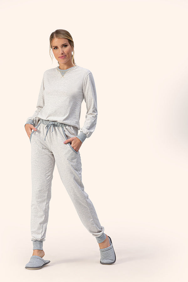 Pijama Manga Longa Loungewear em Mescla - Lua Encantada