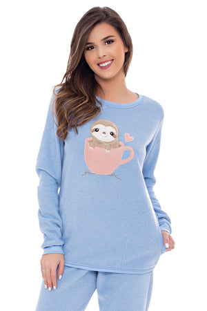 Pijama Manga Longo Babalu em Malha Mescla - Divina Noite