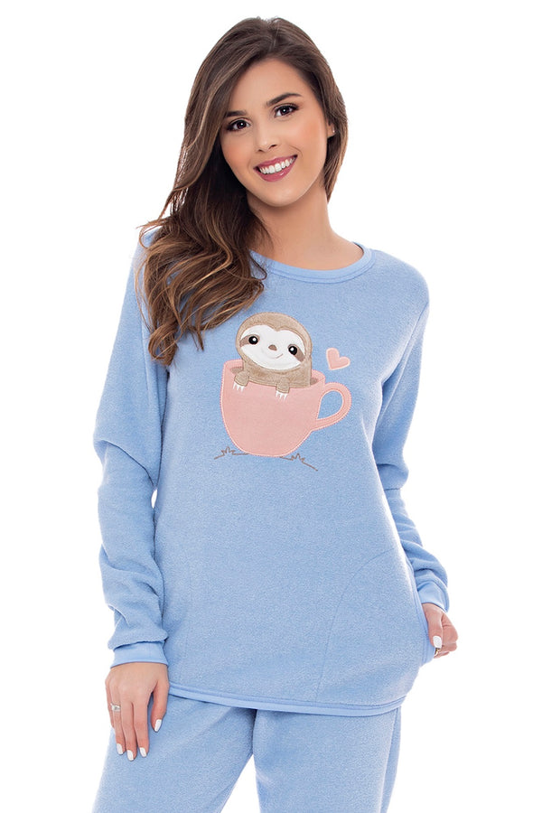 Pijama Manga Longo Babalu em Malha Mescla - Divina Noite