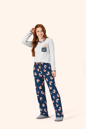 Pijama Feminino Manga Longa em Malha Mescla - Lua Encantada
