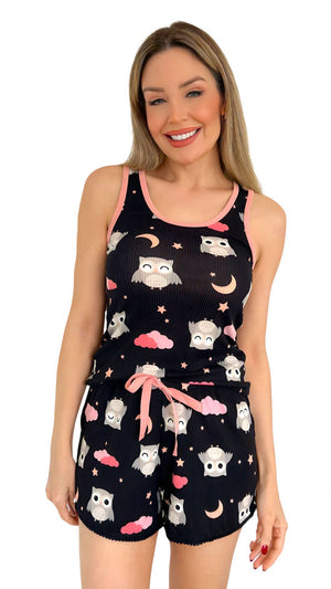 Short Doll Regata Amora em Malha Canelada - Divina Noite