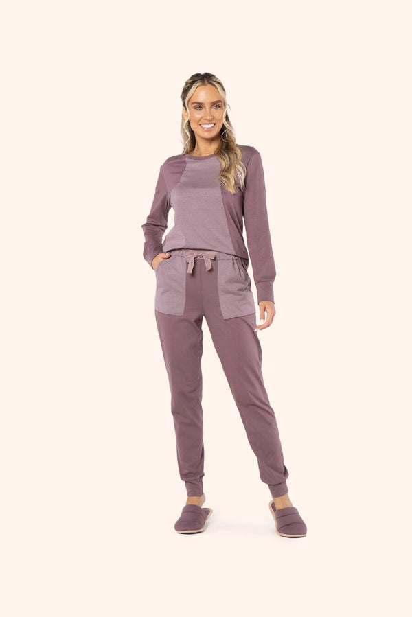 Pijama Manga Longa Ametista em Algodão e Malha Mescla - Lua Encantada