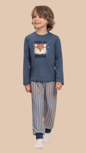 Pijama Manga Longa Masculino Infantil Para Ficar em Casa em Algodão - Lua Encantada