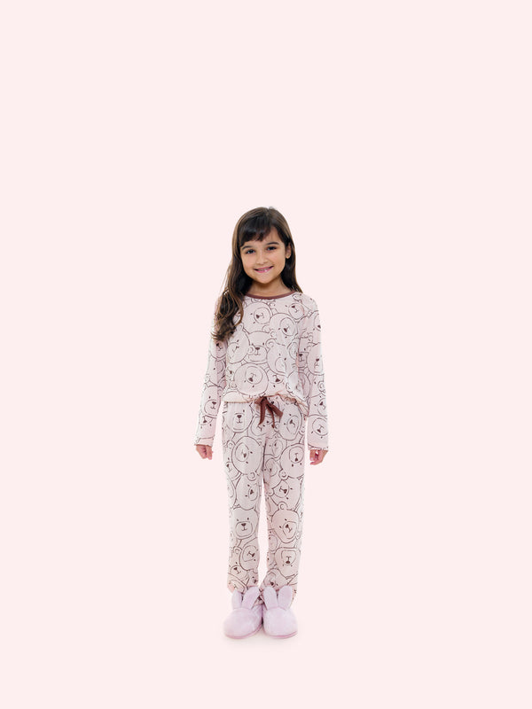 Pijama Manga Longa Feminino Infantil Urso em Noble Touch - Bocejinho