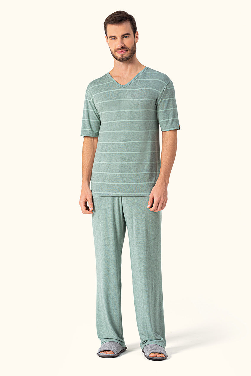 Pijama Masculina Manga Curta com Calça Singelo em Viscose - Lua Encantada