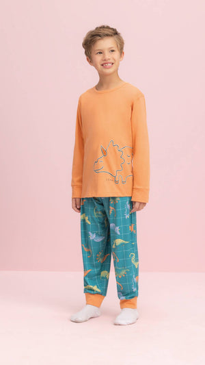 Pijama Manga Longa Masculino Infantil Dino em Algodão - Lua Encantada