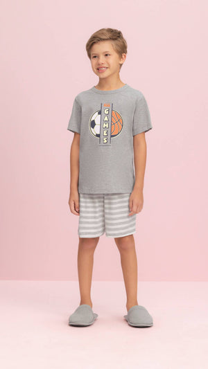 Pijama Manga Curta Masculino Infantil Games em Malha Mescla - Lua Encantada