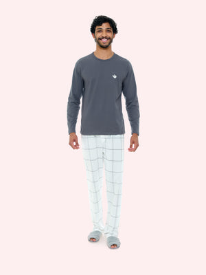 Pijama Manga Longa Masculino Xadrez em Algodão - Bocejinho