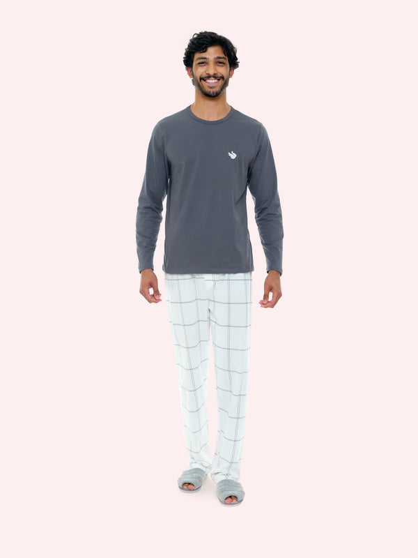 Pijama Manga Longa Masculino Xadrez em Algodão - Bocejinho
