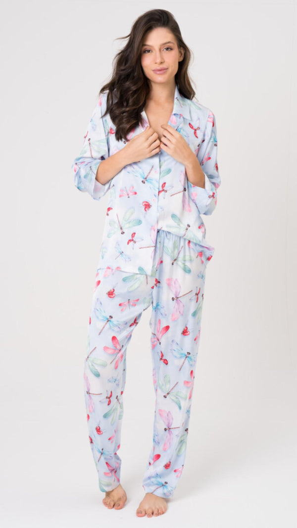 Pijama Aberto Acetinado Libélula em Viscose - Acuo
