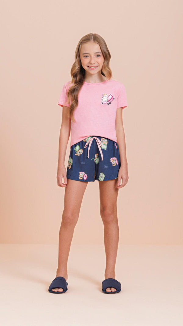 Short Doll Manga Curta Infantil Gatinho em Algodão - Lua Encantada