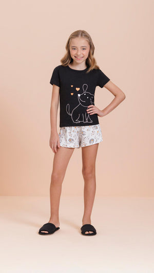 Short Doll Manga Curta Infantil Pets em Algodão - Lua Encantada