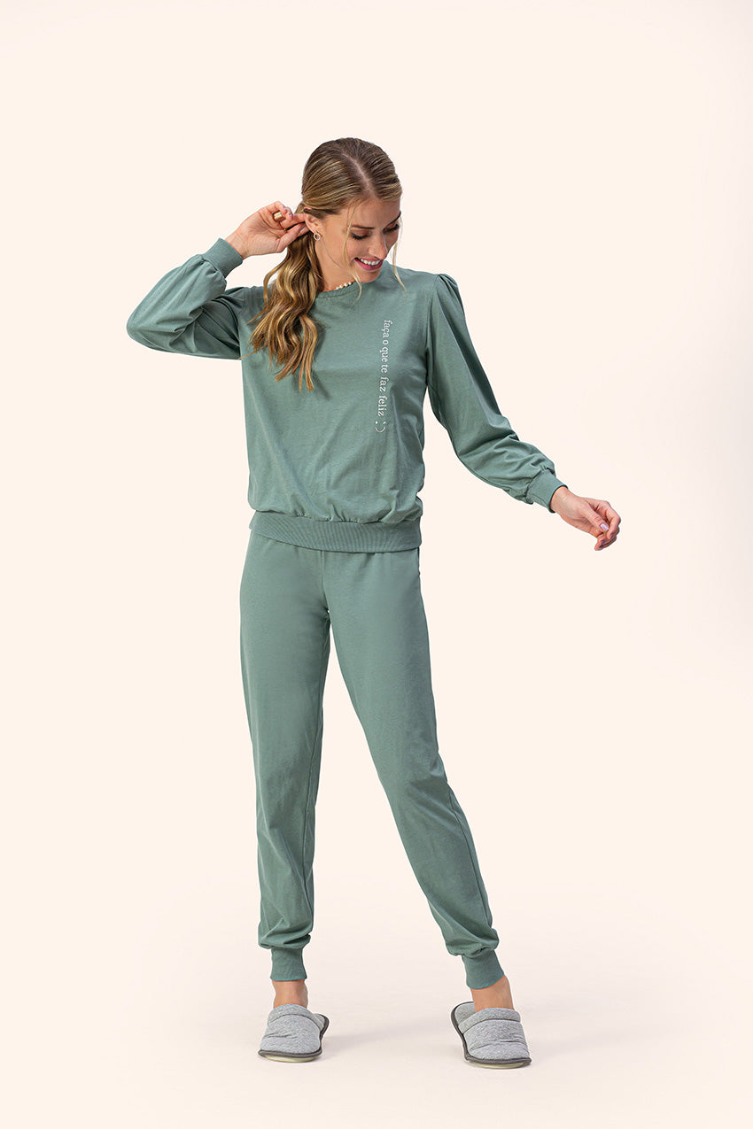 Pijama Manga Longa Conexão em Moletinho Flanelado - Lua Encantada