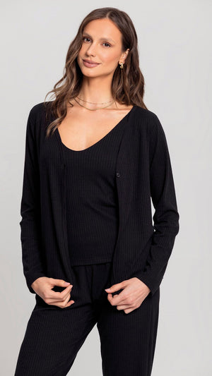 Conjunto Feminino de Três Peças Longo em Ribana Canelada - Mensageiro dos Sonhos