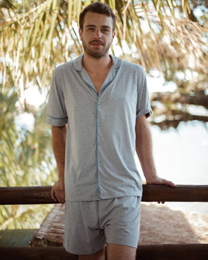 Pijama Masculino Manga Curta Alfaiataria em Algodão - Mar de Sonhos