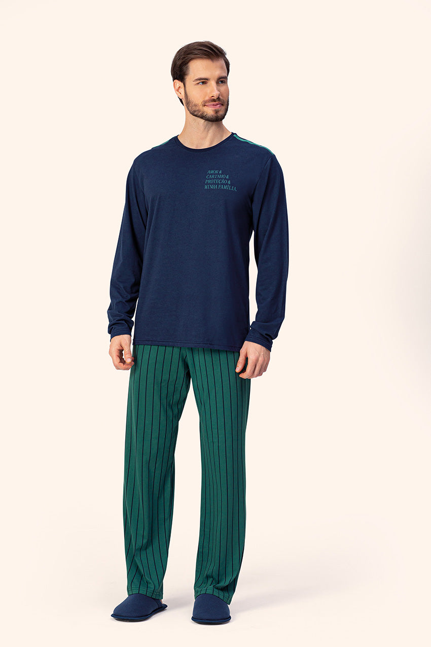 Pijama Masculino Manga Longa Afeto em Algodão - Lua Encantada