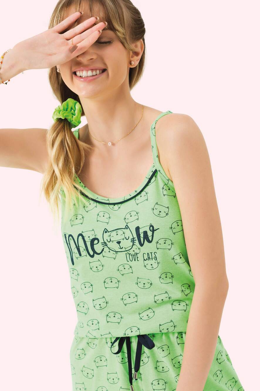 Short Doll Alça Meow em Algodão - Lua Encantada