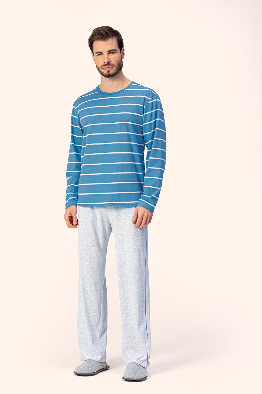 Pijama Masculino Longo Companheirismo em Malha Mescla - Lua Encantada - GG